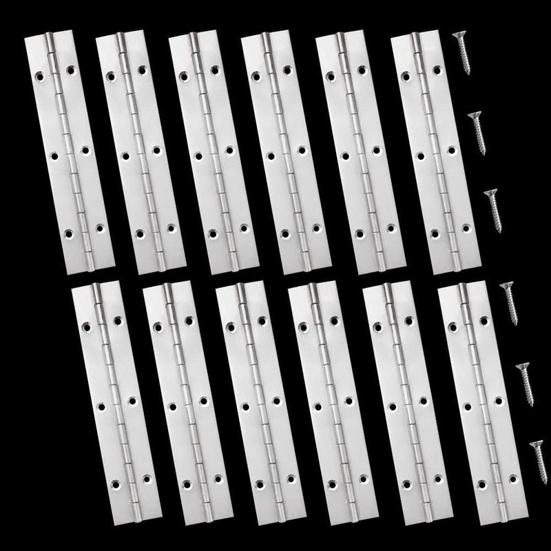 FVSEC 12 Pack 6 Inch Piano Hinge, Heavy Duty Continuous Hinge with Holes for Cabinets Boat Marine Door, 304 Stainless Steel 0.04" Leaf Thickness 1.2'' Open Width - Image 1